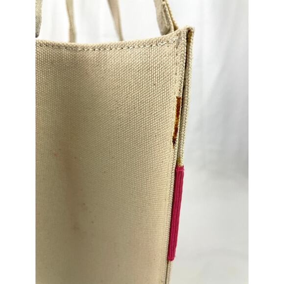 VTG Kate Spade Tote Bag Beige Pink Canvas Handbag Solid Stripe - Picture 14 of 16
